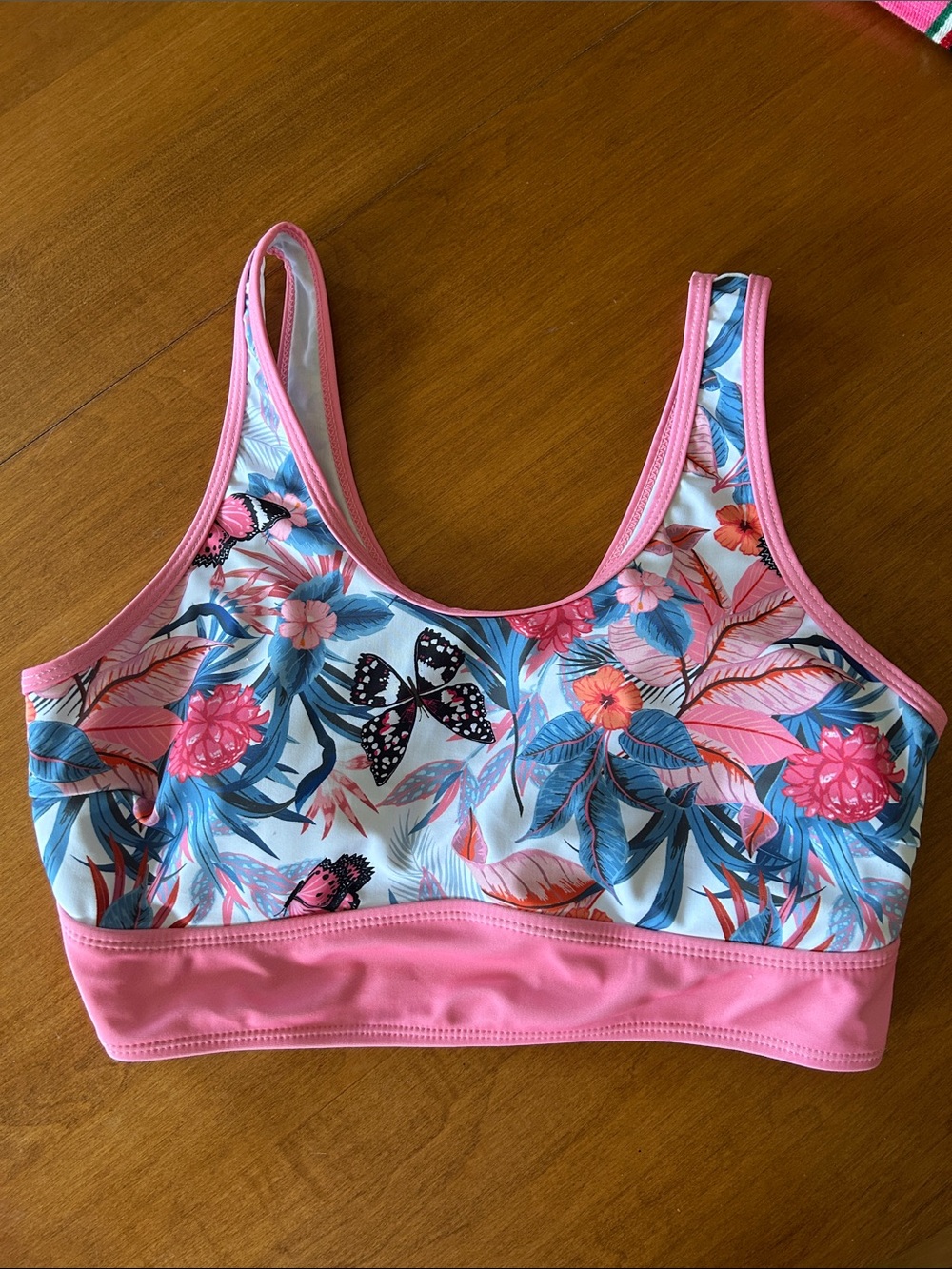 Women's Pink Floral & Butterfly Sports Bra